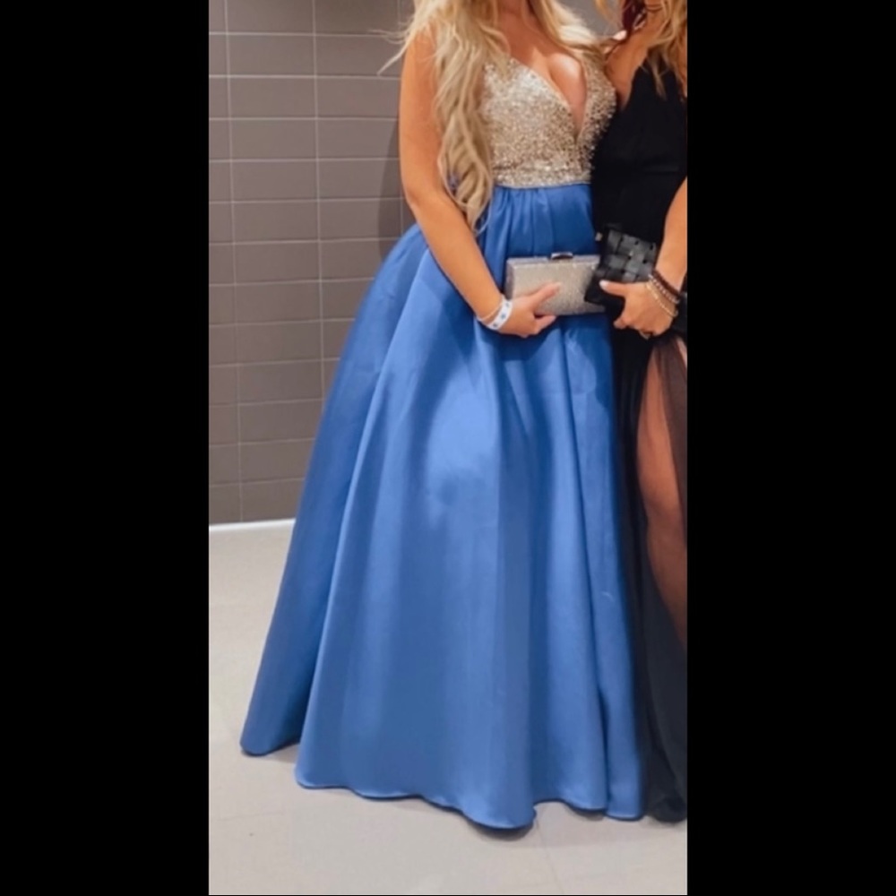 Royal blue nude beaded top flare tulle gown size 8